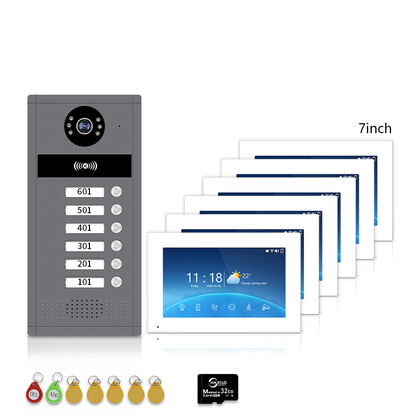 XiVision 7/10inch WiFi Multi-Family Video Intercom System, Tuya Smart App Remote Unlock, 1080P Infrared Night Vision Doorbell Intercom with Indoor Monitor, IP65 Waterproof, Card Access, Two-Way Audio