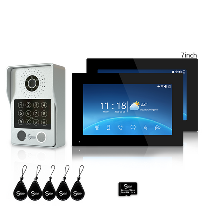 XiVision 7/10 Inch Password phone Fingerprint Card Video Intercom Doorphone Touch Screen with Wired Doorbell 1080P 148° interfone