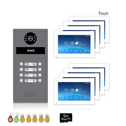 XiVision 7/10inch WiFi Multi-Family Video Intercom System, Tuya Smart App Remote Unlock, 1080P Infrared Night Vision Doorbell Intercom with Indoor Monitor, IP65 Waterproof, Card Access, Two-Way Audio