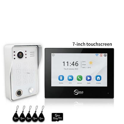 XiVision 4-Wire WiFi Video Intercom System Tuya Smart 5-in-1 Access, 7/10 Inch Touch Screen Video Doorbell with Fingerprint Password RFID App Unlock