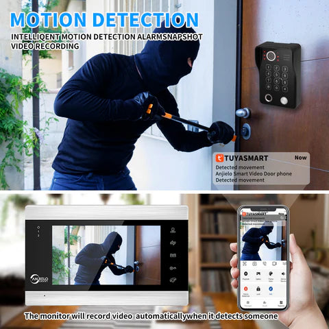 Anjielo 7-Inch  Video Doorbell with RFID Card, Fingerprint  Password Unlock – Smart Access Control System with Video Intercom  Secure Entry Features