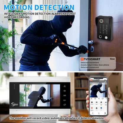 Anjielo 7-Inch  Video Doorbell with RFID Card, Fingerprint  Password Unlock – Smart Access Control System with Video Intercom  Secure Entry Features