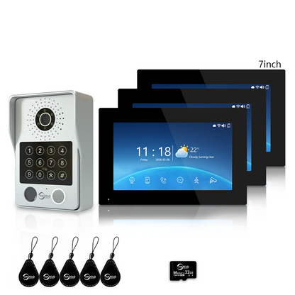 XiVision 7/10 Inch Password phone Fingerprint Card Video Intercom Doorphone Touch Screen with Wired Doorbell 1080P 148° interfone