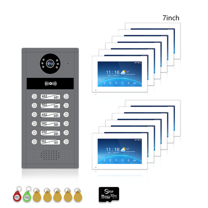 XiVision 7/10inch WiFi Multi-Family Video Intercom System, Tuya Smart App Remote Unlock, 1080P Infrared Night Vision Doorbell Intercom with Indoor Monitor, IP65 Waterproof, Card Access, Two-Way Audio