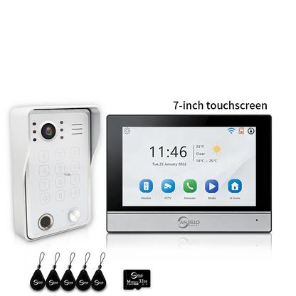 XiVision 4-Wire WiFi Video Intercom System Tuya Smart 5-in-1 Access, 7/10 Inch Touch Screen Video Doorbell with Fingerprint Password RFID App Unlock