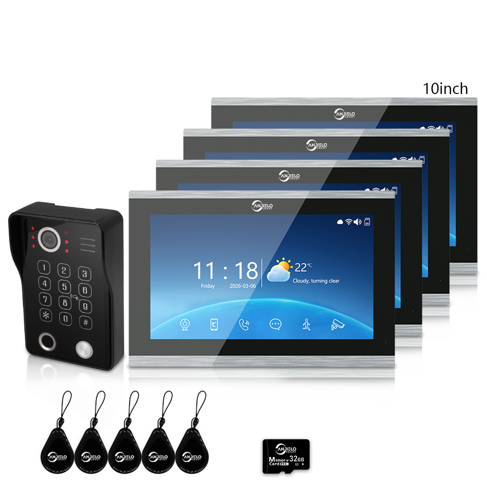 4-Wire Tuya Smart Video Intercom Doorbell, 5-in-1 Unlock, IP65 Waterproof 1080P 148° Night Vision Door Phone, Motion Detection, Digital Photo Frame & Background Music for Villa Home Apartment