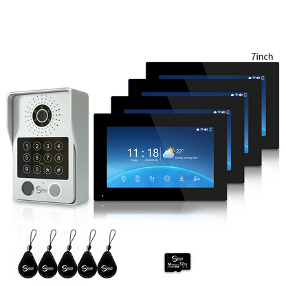 XiVision 7/10 Inch Password phone Fingerprint Card Video Intercom Doorphone Touch Screen with Wired Doorbell 1080P 148° interfone