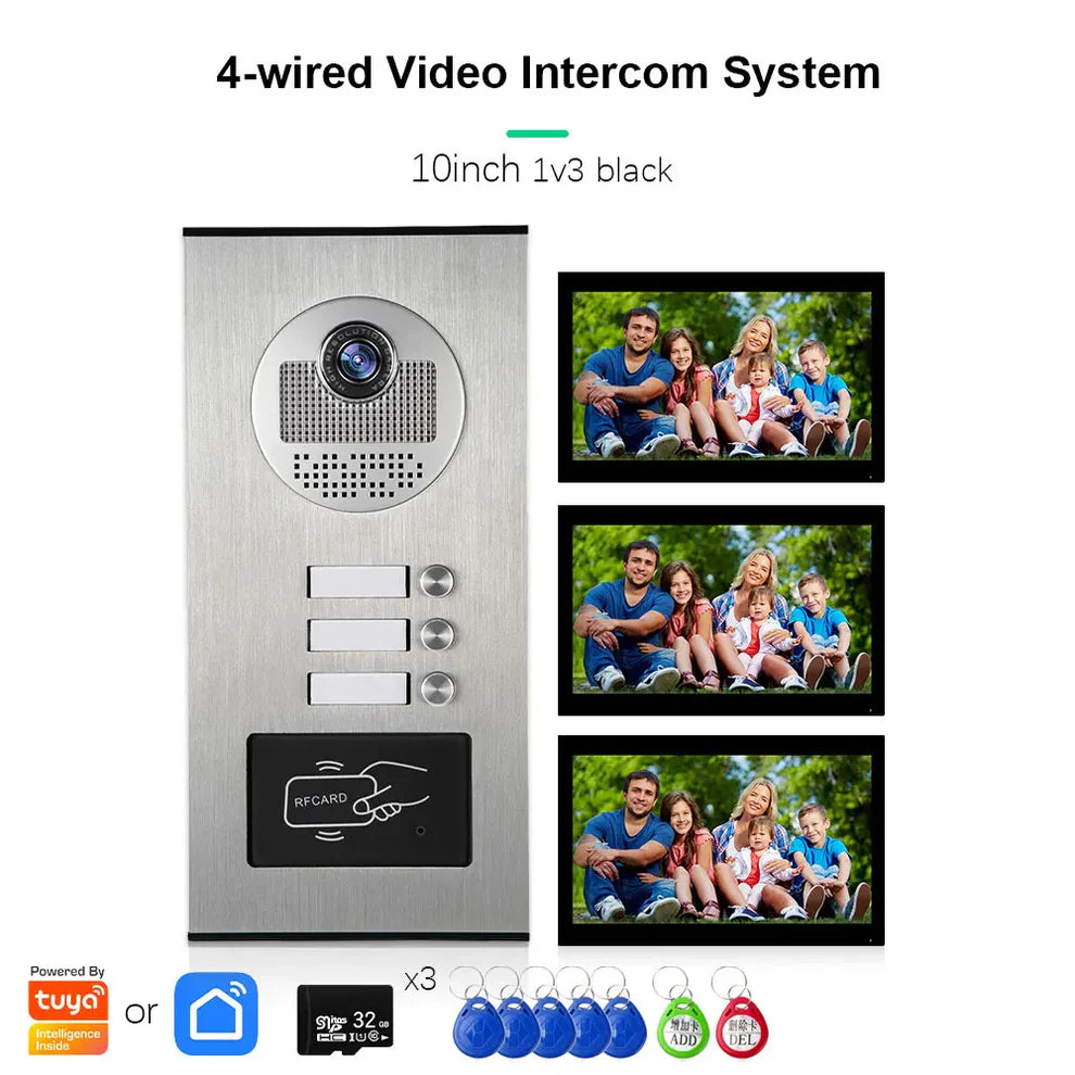 XiVision Tuya-Powered 4-Wired Video Intercom System with 10-Inch Screen – 1-to-12 Silver Video Door Phone for Multi-Unit Buildings