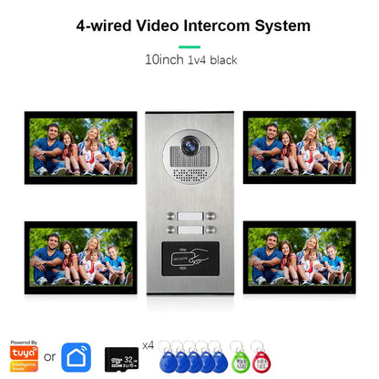XiVision Tuya-Powered 4-Wired Video Intercom System with 10-Inch Screen – 1-to-12 Silver Video Door Phone for Multi-Unit Buildings