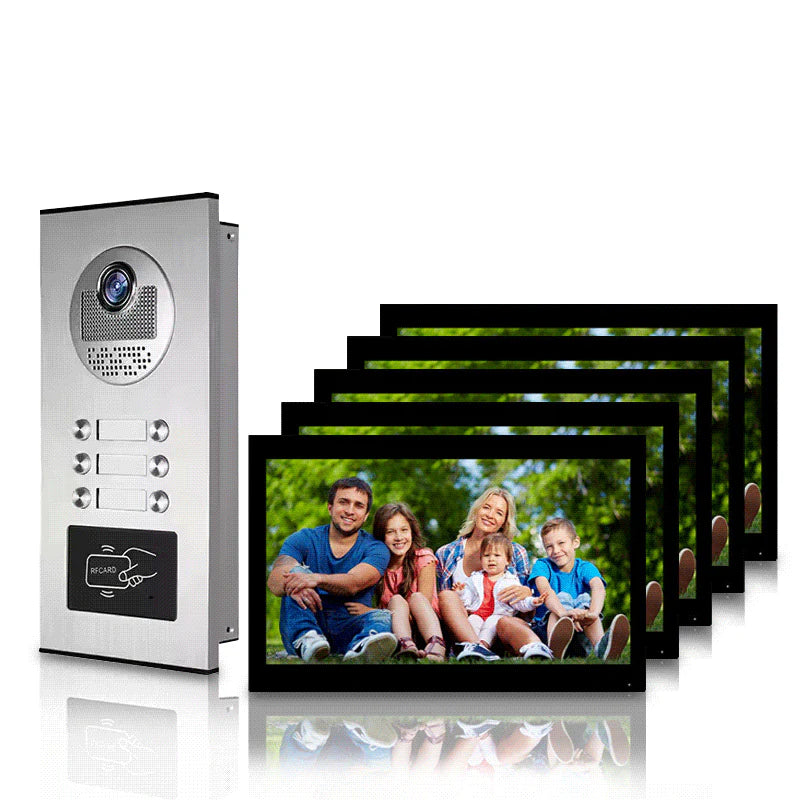 XiVision Tuya-Powered 4-Wired Video Intercom System with 10-Inch Screen – 1-to-12 Silver Video Door Phone for Multi-Unit Buildings