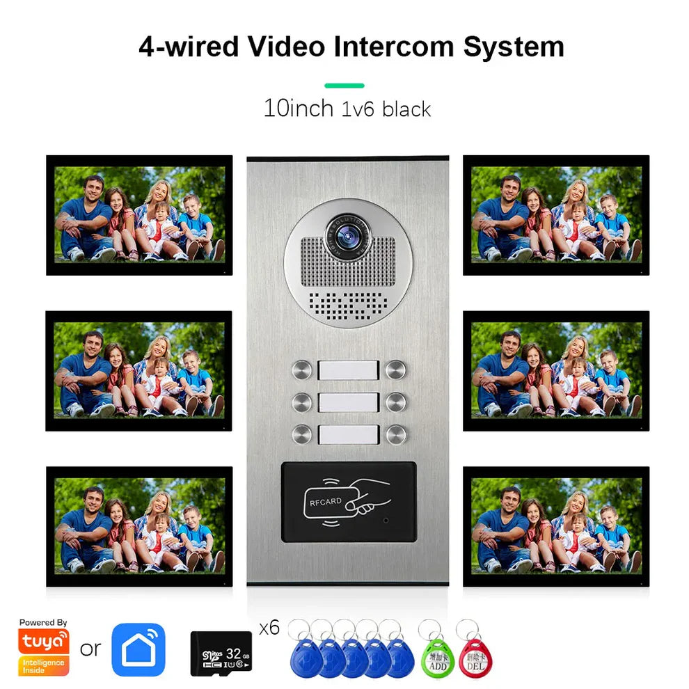 XiVision Tuya-Powered 4-Wired Video Intercom System with 10-Inch Screen – 1-to-12 Silver Video Door Phone for Multi-Unit Buildings