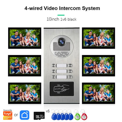 XiVision Tuya-Powered 4-Wired Video Intercom System with 10-Inch Screen – 1-to-12 Silver Video Door Phone for Multi-Unit Buildings