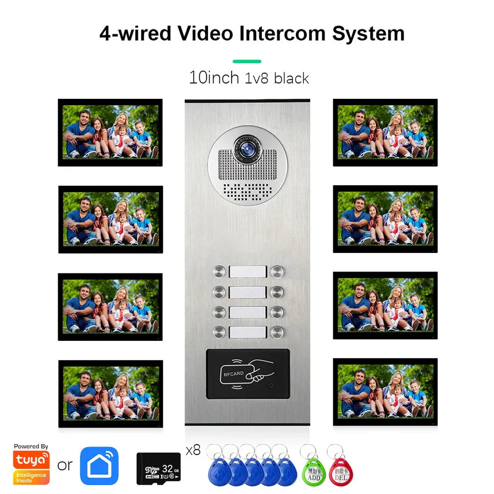 XiVision Tuya-Powered 4-Wired Video Intercom System with 10-Inch Screen – 1-to-12 Silver Video Door Phone for Multi-Unit Buildings