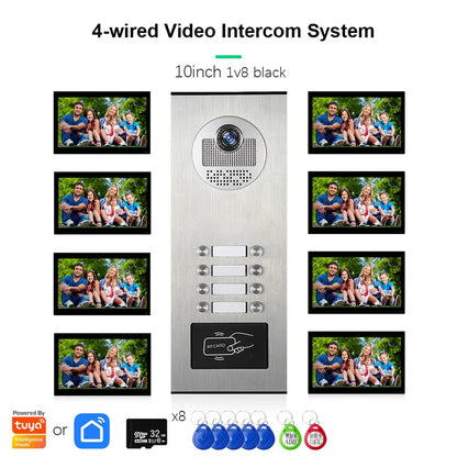 XiVision Tuya-Powered 4-Wired Video Intercom System with 10-Inch Screen – 1-to-12 Silver Video Door Phone for Multi-Unit Buildings