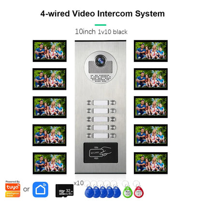 XiVision Tuya-Powered 4-Wired Video Intercom System with 10-Inch Screen – 1-to-12 Silver Video Door Phone for Multi-Unit Buildings