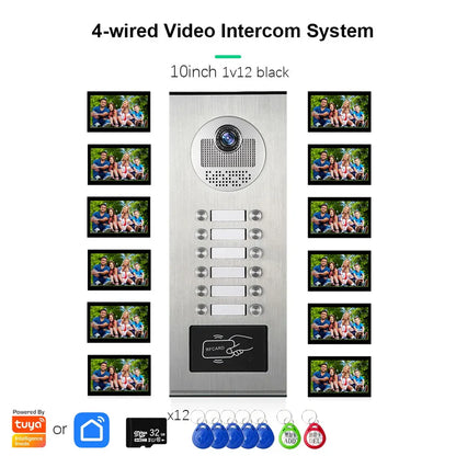 XiVision Tuya-Powered 4-Wired Video Intercom System with 10-Inch Screen – 1-to-12 Silver Video Door Phone for Multi-Unit Buildings