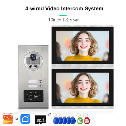 XiVision Tuya-Powered 4-Wired Video Intercom System with 10-Inch Screen – 1-to-12 Silver Video Door Phone for Multi-Unit Buildings