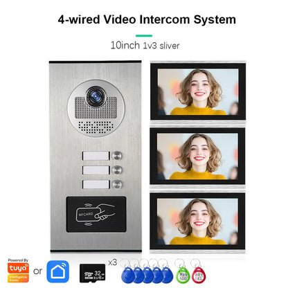XiVision Tuya-Powered 4-Wired Video Intercom System with 10-Inch Screen – 1-to-12 Silver Video Door Phone for Multi-Unit Buildings