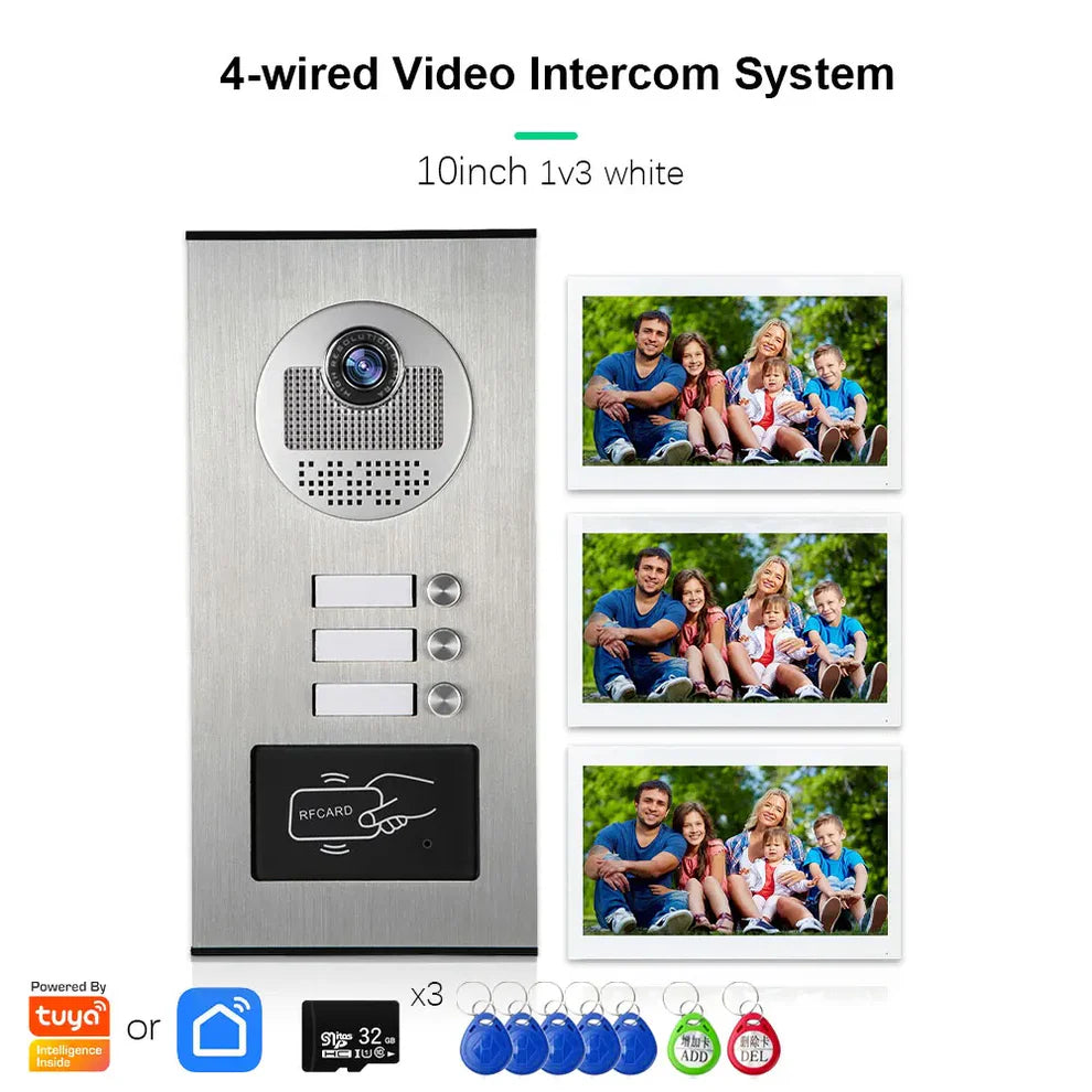 XiVision Tuya-Powered 4-Wired Video Intercom System with 10-Inch Screen – 1-to-12 Silver Video Door Phone for Multi-Unit Buildings