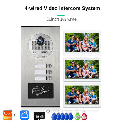 XiVision Tuya-Powered 4-Wired Video Intercom System with 10-Inch Screen – 1-to-12 Silver Video Door Phone for Multi-Unit Buildings