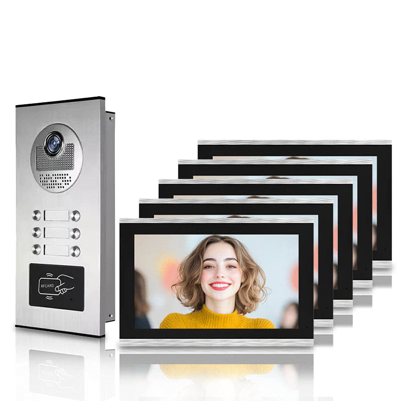 XiVision Tuya-Powered 4-Wired Video Intercom System with 10-Inch Screen – 1-to-12 Silver Video Door Phone for Multi-Unit Buildings
