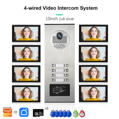 XiVision Tuya-Powered 4-Wired Video Intercom System with 10-Inch Screen – 1-to-12 Silver Video Door Phone for Multi-Unit Buildings