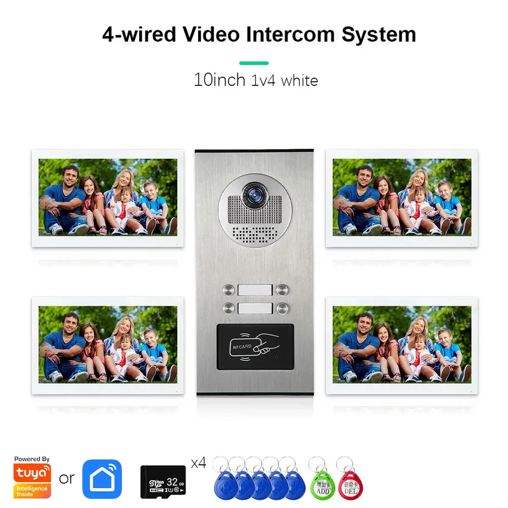 XiVision Tuya-Powered 4-Wired Video Intercom System with 10-Inch Screen – 1-to-12 Silver Video Door Phone for Multi-Unit Buildings