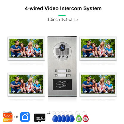 XiVision Tuya-Powered 4-Wired Video Intercom System with 10-Inch Screen – 1-to-12 Silver Video Door Phone for Multi-Unit Buildings
