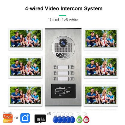 XiVision Tuya-Powered 4-Wired Video Intercom System with 10-Inch Screen – 1-to-12 Silver Video Door Phone for Multi-Unit Buildings