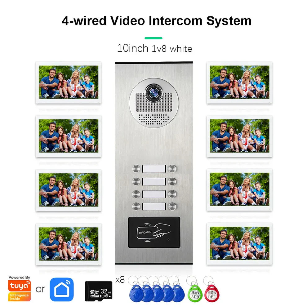 XiVision Tuya-Powered 4-Wired Video Intercom System with 10-Inch Screen – 1-to-12 Silver Video Door Phone for Multi-Unit Buildings