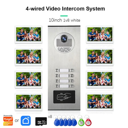 XiVision Tuya-Powered 4-Wired Video Intercom System with 10-Inch Screen – 1-to-12 Silver Video Door Phone for Multi-Unit Buildings
