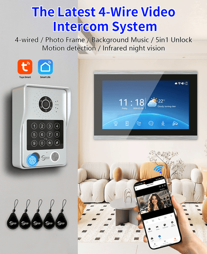 XiVision 7/10 Inch Password phone Fingerprint Card Video Intercom Doorphone Touch Screen with Wired Doorbell 1080P 148° interfone