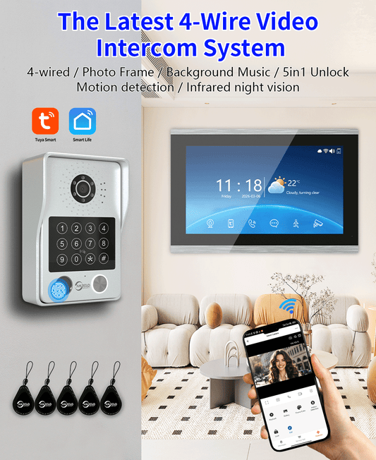 XiVision 7/10 Inch Password phone Fingerprint Card Video Intercom Doorphone Touch Screen with Wired Doorbell 1080P 148° interfone