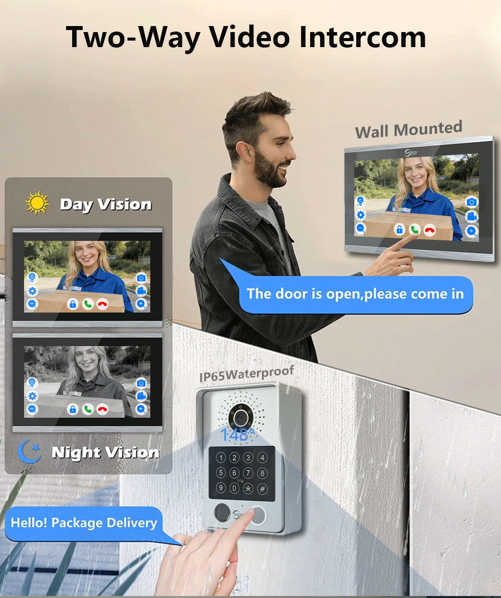 XiVision 7/10 Inch Password phone Fingerprint Card Video Intercom Doorphone Touch Screen with Wired Doorbell 1080P 148° interfone