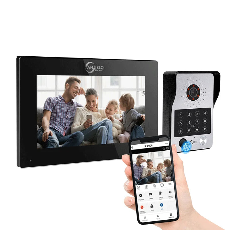 XiVision 7/10 Inch Password phone Fingerprint Card Video Intercom Doorphone Touch Screen with Wired Doorbell 1080P 148° interfone