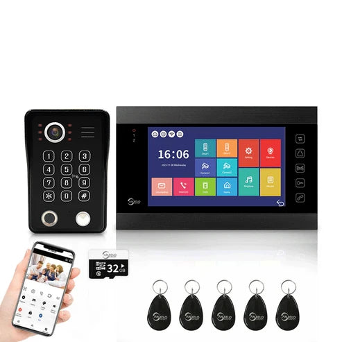 XiVision Tuya WiFi Video Intercom System,7 Inch 1080P Touch Screen Doorbell Keypad RFID Access,Max 32GB SD Card Night Vision Home Door Phone