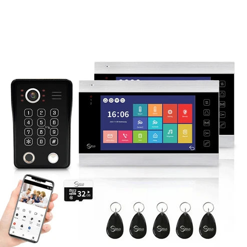 XiVision Tuya WiFi Video Intercom System,7 Inch 1080P Touch Screen Doorbell Keypad RFID Access,Max 32GB SD Card Night Vision Home Door Phone