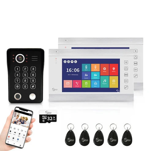 XiVision Tuya WiFi Video Intercom System,7 Inch 1080P Touch Screen Doorbell Keypad RFID Access,Max 32GB SD Card Night Vision Home Door Phone