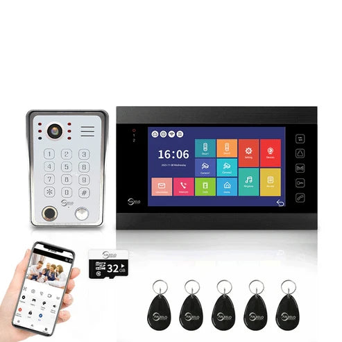 XiVision Tuya WiFi Video Intercom System,7 Inch 1080P Touch Screen Doorbell Keypad RFID Access,Max 32GB SD Card Night Vision Home Door Phone