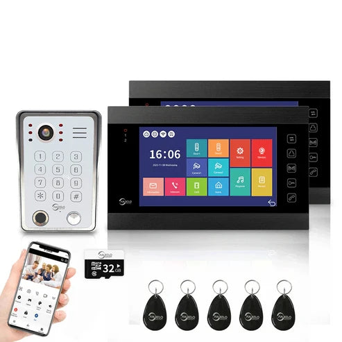 XiVision Tuya WiFi Video Intercom System,7 Inch 1080P Touch Screen Doorbell Keypad RFID Access,Max 32GB SD Card Night Vision Home Door Phone