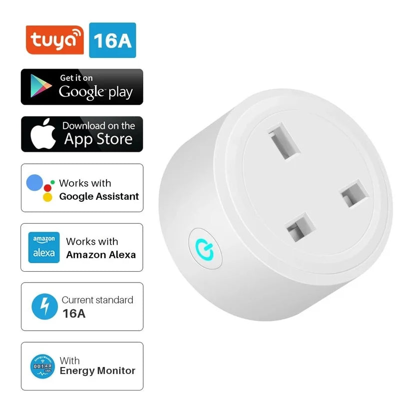 XiVision Wireless WiFi Smart Plug Socket 16A Power Monitor Timing Function Tuya Smart Life APP Control Works With Alexa Google Assistant