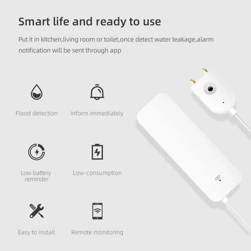 Wifi Water Leakage Sensor Detector Overflow Flood Leakage Alerts Remote Monitor Leak Notifications for Security System