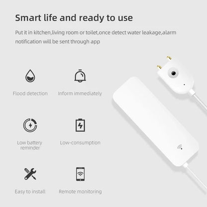 Wifi Water Leakage Sensor Detector Overflow Flood Leakage Alerts Remote Monitor Leak Notifications for Security System