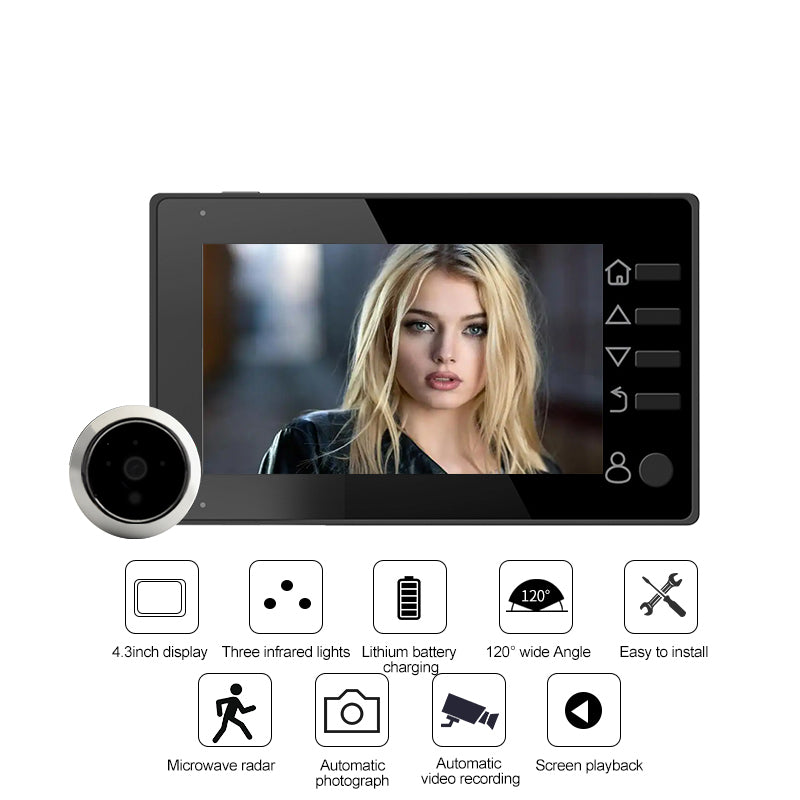 4.3 Inch Smart Home Video Doorbell with 120° Wide Angle, Automatic Video Recording, and Easy Installation