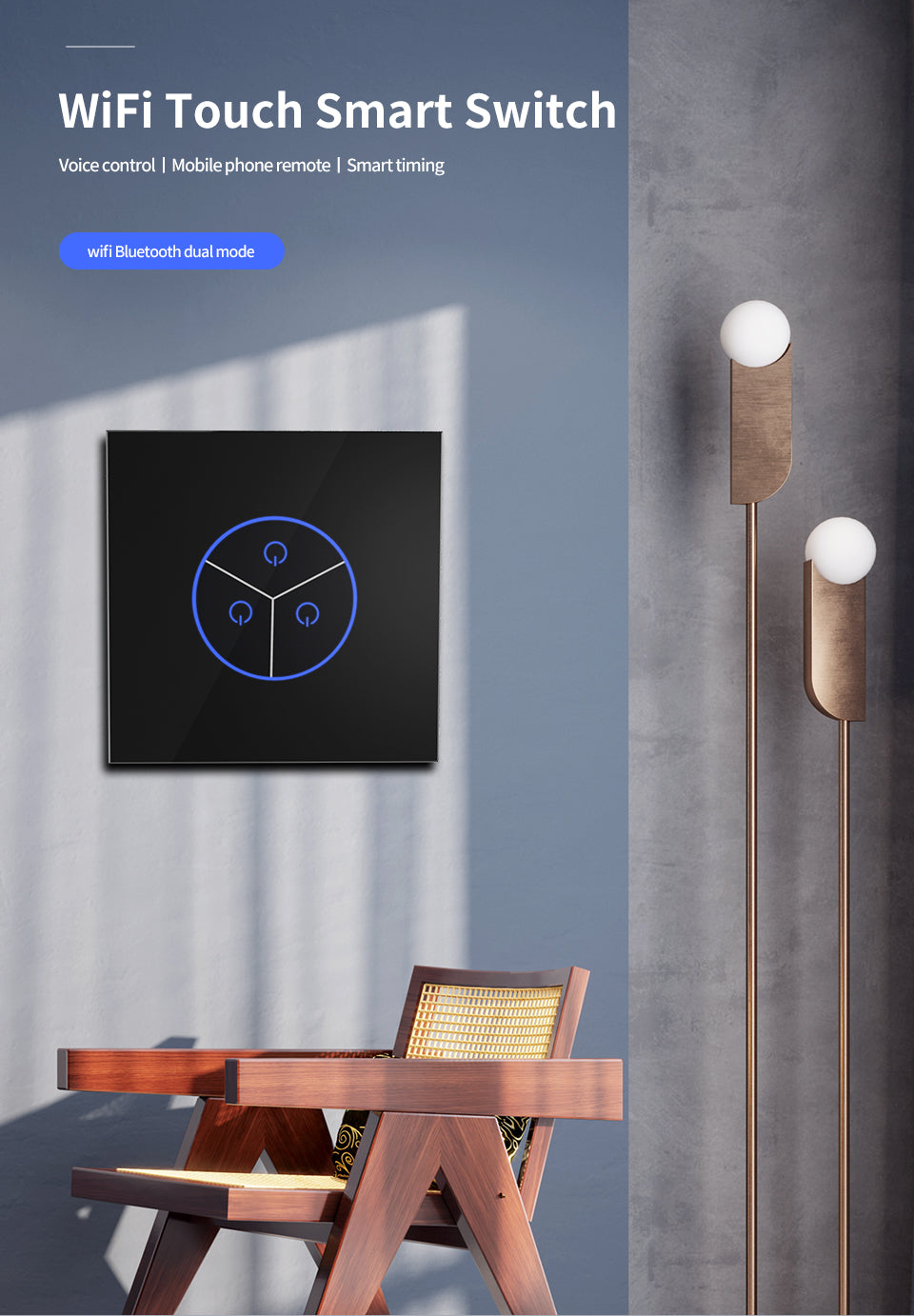 Tuya WiFi Smart Wall Switch - 1/2/3 Gang Touch Sensor LED Light Switch for Effortless Smart Home Living